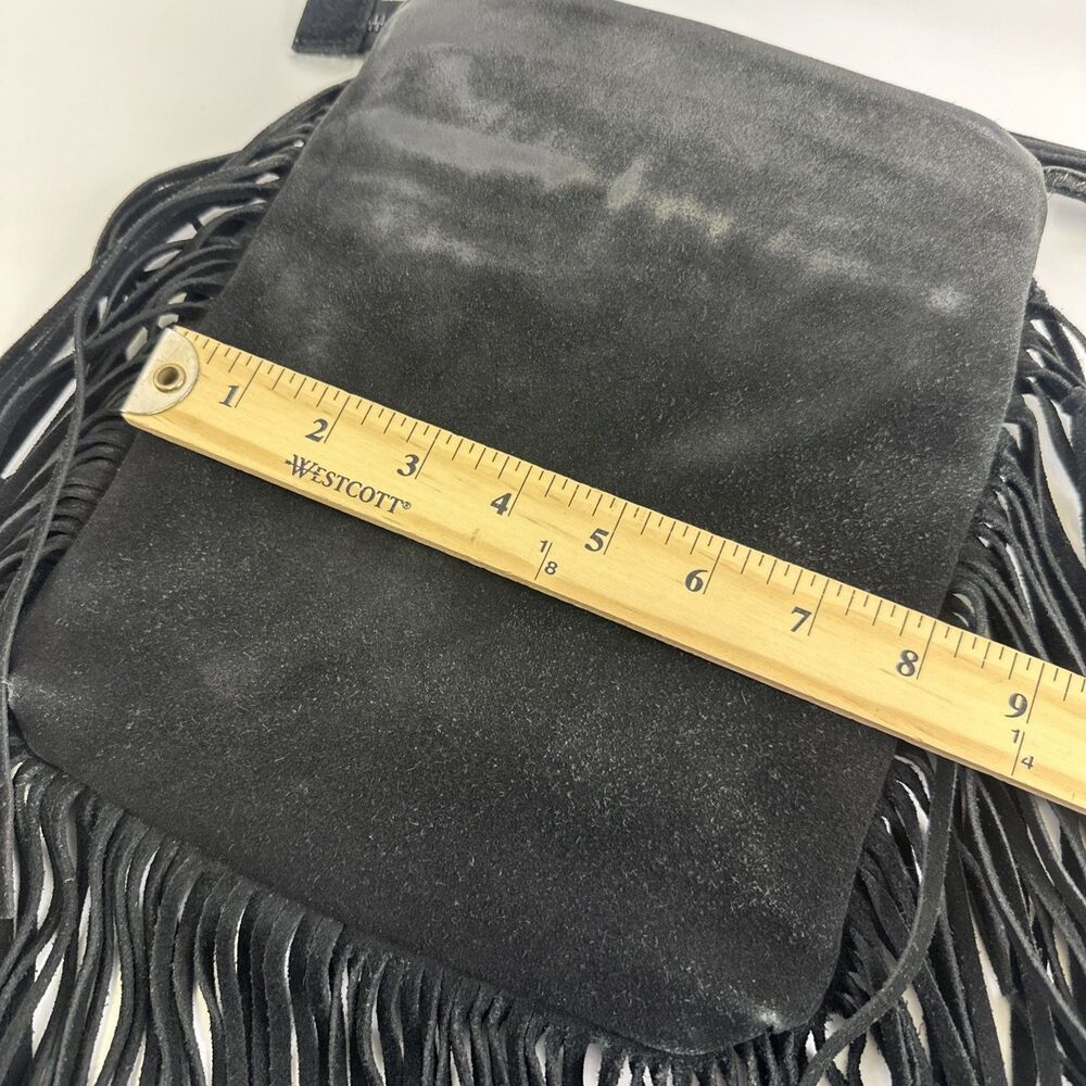Monserat de Lucca Black Suede Fringe Trim Purse Crossbody Bag Zip Festival Boho - Picture 8 of 16
